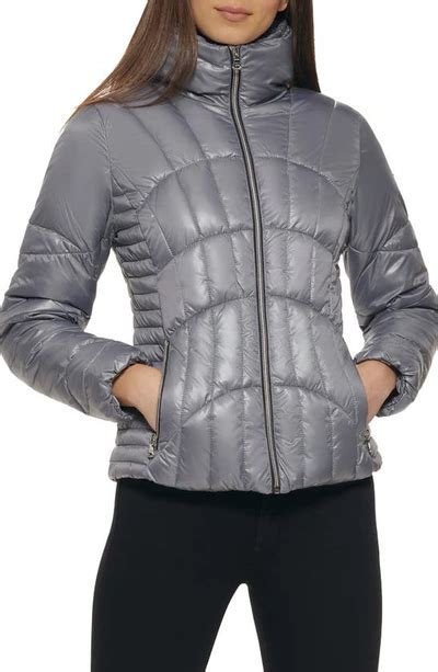 Guess Quilted Puffer Jacket In Grey Modesens