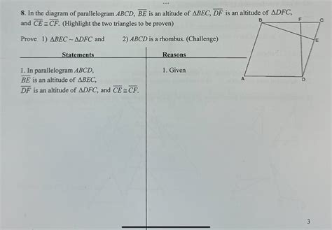 Solved In The Diagram Of Parallelogram ABCD Bar BE Is An Chegg