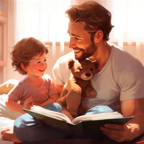 Pai e filho estão lendo um livro e sorrindo enquanto passam um tempo