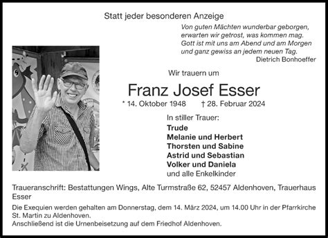 Traueranzeigen Von Franz Josef Esser Aachen Gedenkt