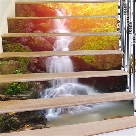 3D Waterfall Stairs Tile Risers Mural Vinyl Decal Wallpaper 6pcs