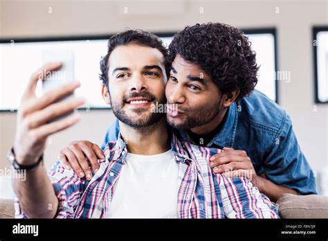 Happy Gay Couple Taking Selfie Stock Photo Alamy