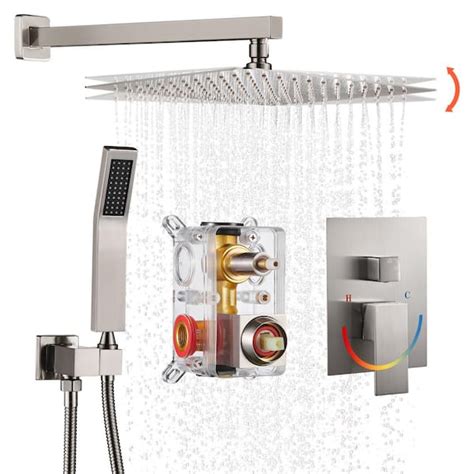 Heemli Freedom Single Handle 1 Spray Square 12 In Shower Faucet With Handheld In Brushed Nickel