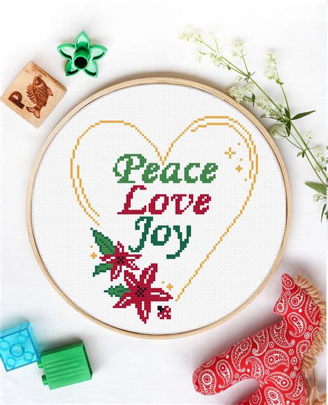 Christmas Cross Stitch Pattern Peace Love Joy Counted Easy Etsy