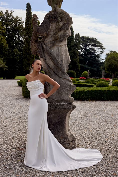 Gwinn: Strapless Charmeuse Fit and Flare Wedding Dress with Scooped