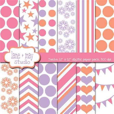 Digital Scrapbook Papers Purple Pink And Orange Chevron Stripe And