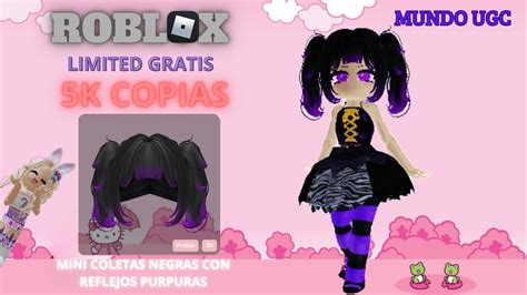 LIMITED ROBLOX OBTEN TU UGC GRATIS CABELLO COLETAS NEGRO CON PURPURA