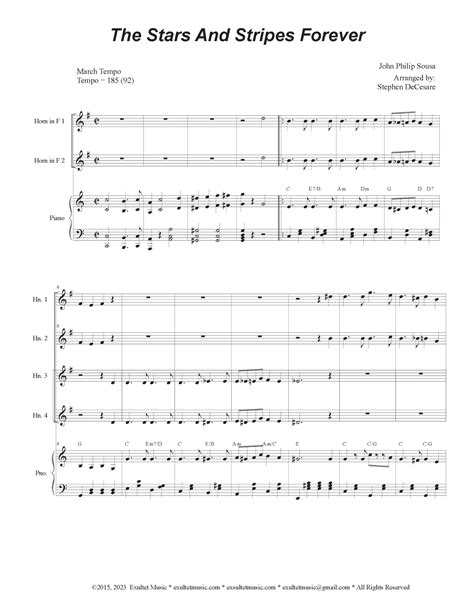 The Stars And Stripes Forever French Horn Quartet And Piano Arr Stephen Decesare Sheet