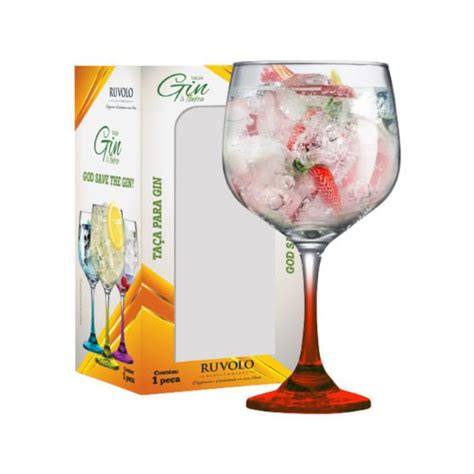 Taça de Vidro 650ml GIN Haste Vermelha Drinks Festa Presente Ruvolo