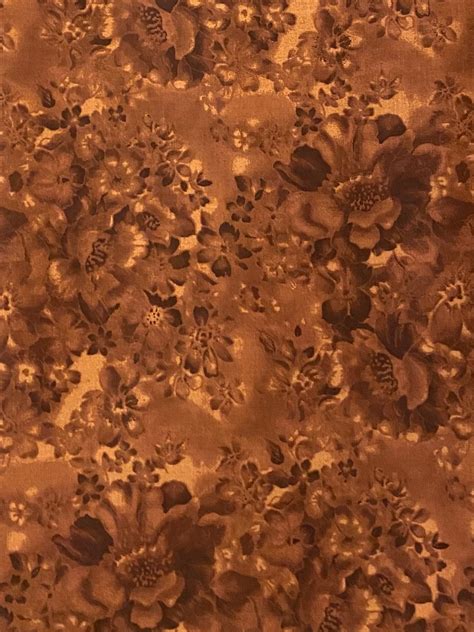 Brown Floral Fabric By The Yard Rust Brown Fabric Brown Etsy