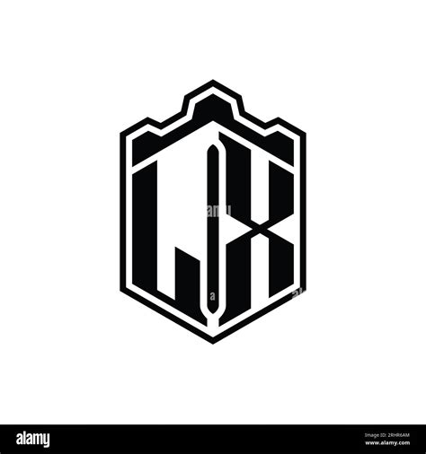 Lx Letter Logo Monogram Hexagon Shield Shape Crown Castle Geometric