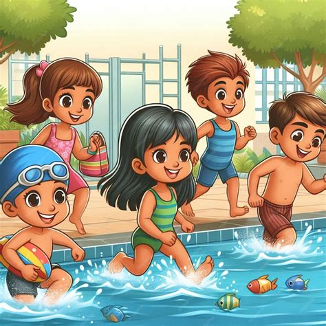 Premium Photo | Kids Swimming in the pool Cartoon illustration for ...