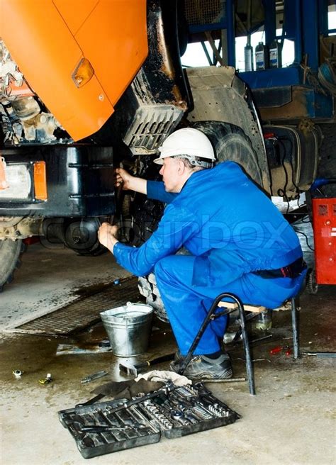 Worker Repair The Truck Stock Image Colourbox