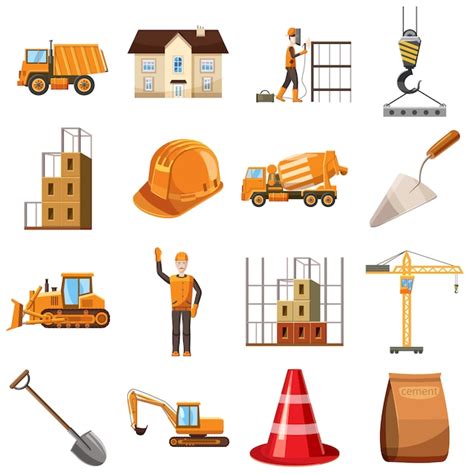 Conjunto De Iconos De Construcción Estilo De Dibujos Animados Vector Premium