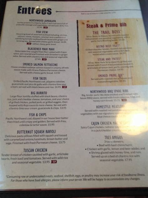 Menu At Northwood Public House Brewery Battle Ground