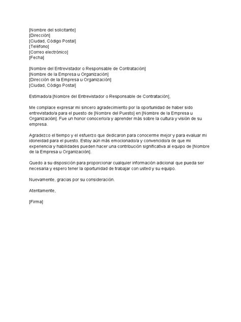 Carta De Agradecimiento Por Entrevista Laboral Pdf