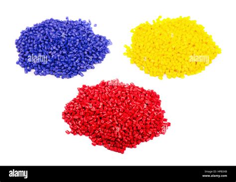 Colorful Plastic Polymer Granules Isolated On White Background Stock