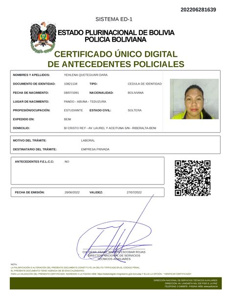 Antecedentes Yehlena CERTIFICADO ÚNICO DIGITAL DE ANTECEDENTES