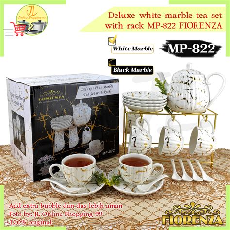 Jual Fiorenza Tea Set With Rack Sendok Tatakan Motif Duluxe White