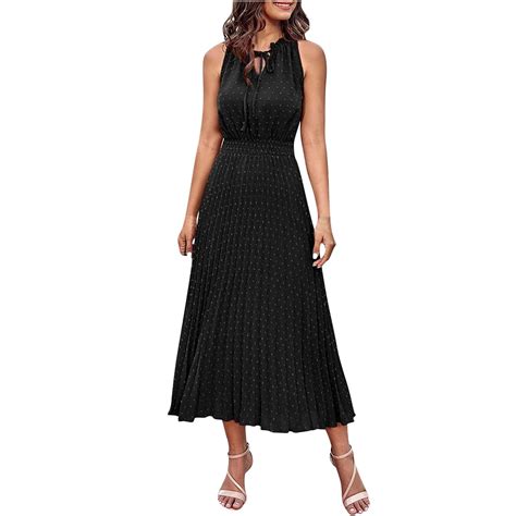 Munlar Black Women S Evening Dress Sleeveless V Neck Dress Pleated A