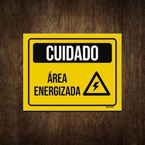 Placa Atenção Cuidado Eletricidade Área Energizada 27X35 MadeiraMadeira