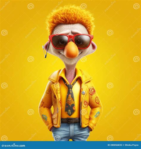 Funny Man Cartoon Character With Yellow Jacket And Sunglasses