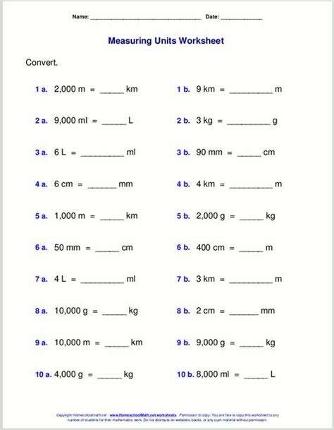 Convert Metric Units Worksheets