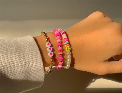 Hot Pink Preppy Bracelet Stacksmiley Face Pink Themed Pink Etsy