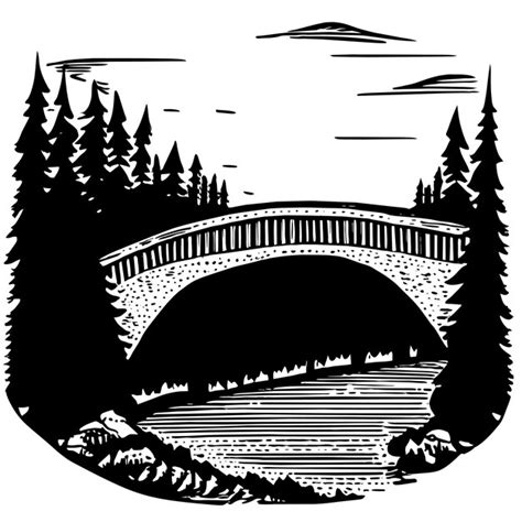 Puente De Piedra Sobre El R O En La Ilustraci N Vectorial Del Bosque En