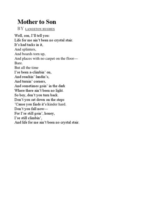 Mother To Son Langston Hughes Pdf