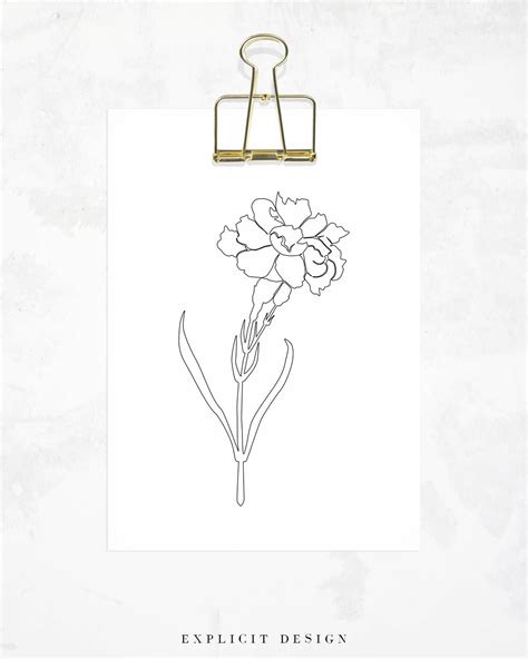 Carnation Flower Printable Abstract Minimalist Art Thin Etsy Flower