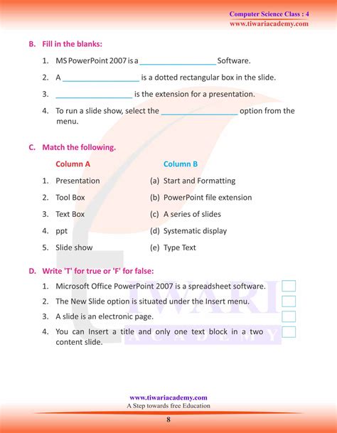 Class 4 Computer Science Chapter 8 Ms Powerpoint