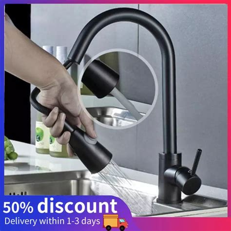 Poseidon 304SUS Stainless Hot Cold Pull Out Type Kitchen Basin Faucet With 2 Flexible Hose
