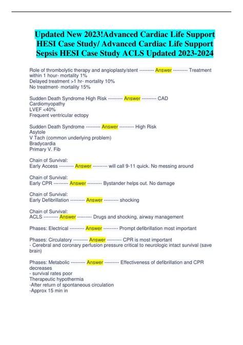Updated New 2023!Advanced Cardiac Life Support HESI Case Study