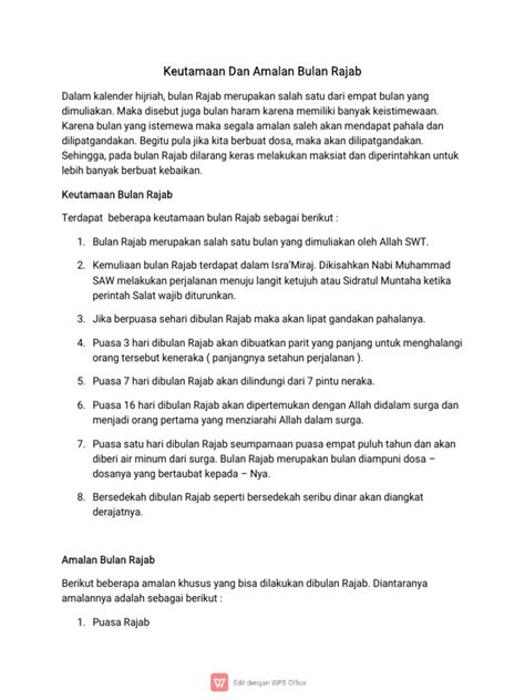 Keutamaan Dan Amalan Bulan Rajab Pdf