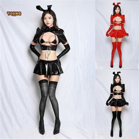 Woman Wet Look Patent Leather Lingerie Set Nightwear Set Pc Glossy Clubwear Shopee Malaysia