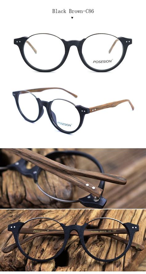 Hdcrafter Unisex Full Rim Round Metal Wood Frame Eyeglasses Ps5059 in ...