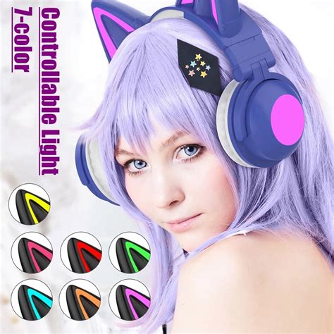 fnochy rgb cat ear headphone wireless  foldable gaming headset