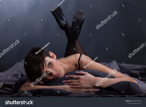 Brunette Woman Lying Bed Stock Photo Shutterstock