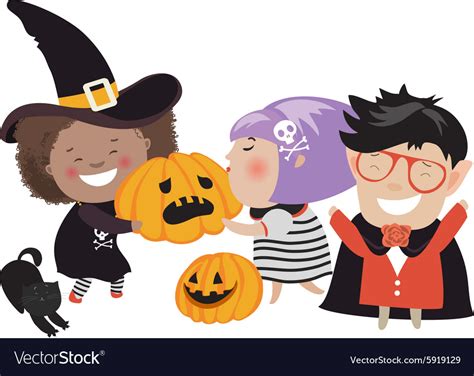 Children trick or treating in halloween costume Vector Image