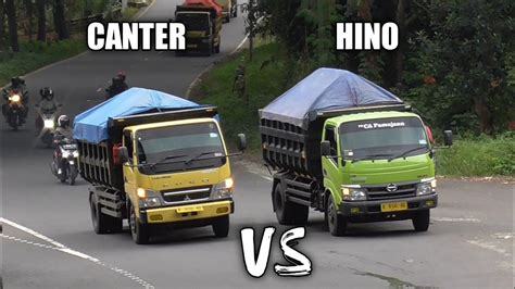 Adu Kekuatan Dump Truck Canter Vs Hino Di Tanjakan Batununggul Youtube