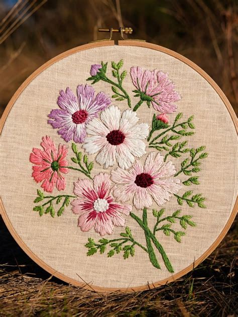 Daisy Flowers Embroidery Hoop Art Finished Embroidery Inches Framed