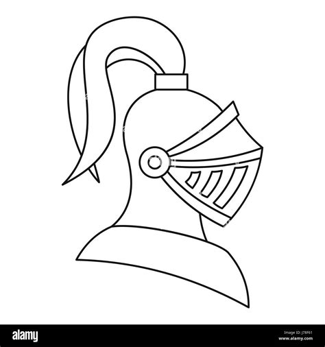 Medieval Knight Helmet Icon In Outline Style On A White Background