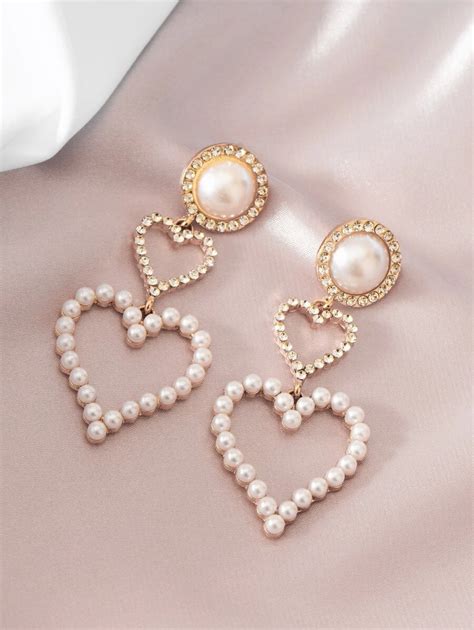 Faux Pearl Heart Drop Earrings Fashion Jewelry Embellished Jewelry Heart Drop Earrings