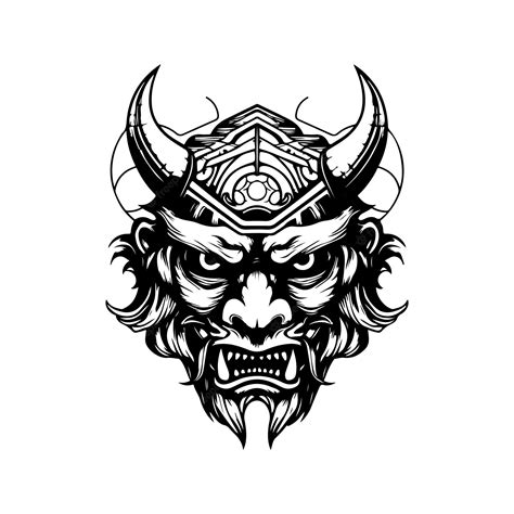 Premium Vector Oni Mask Samurai Vintage Logo Line Art Concept Black