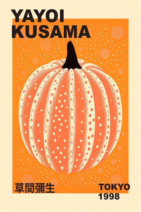 Yayoi Kusama Inspired Orange Pumpkin Poster Contemporary Art Decor