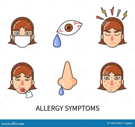 Allergy Symptoms Line Icons Infographic Vector Sign For Web Graphic