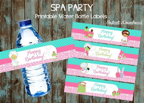 Printable Spa Water Bottle Labels Happy Birthday Spa Party Etsy