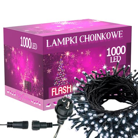 Lampki Choinkowe 1000 Led Zewnętrzne Wewnętrzne Biały Zimny Flash