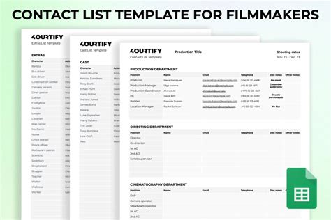 Cast & Crew Contact List Template • Fourtify